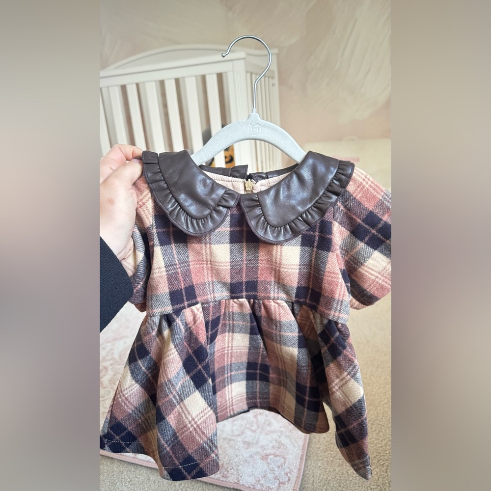 Ivy City Co Baby Girl Plaid Dress with Leather Collar - Picture 2 of 2